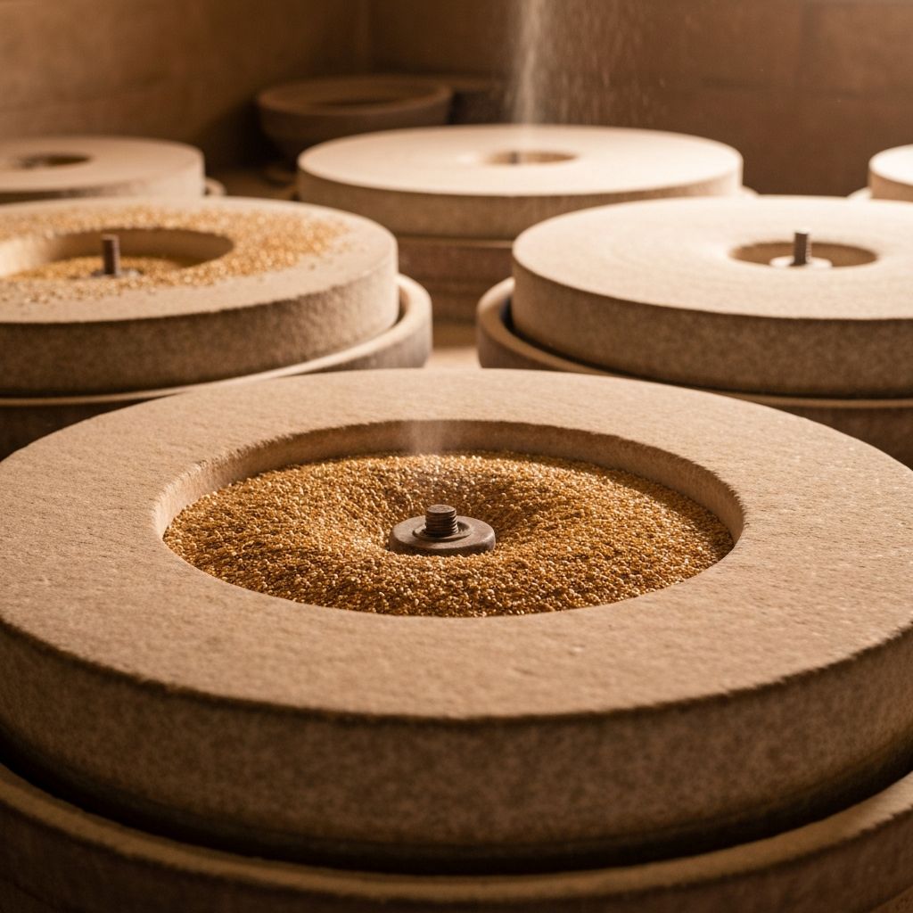 Traditional stone milling process at Ashatva Mill